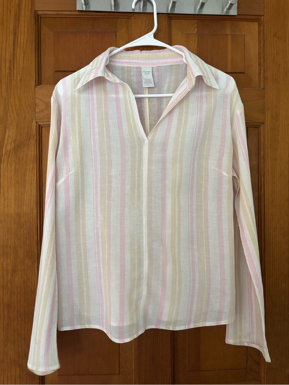 Garnet Hill Pastel Striped Shirt - Pink, Tan & White